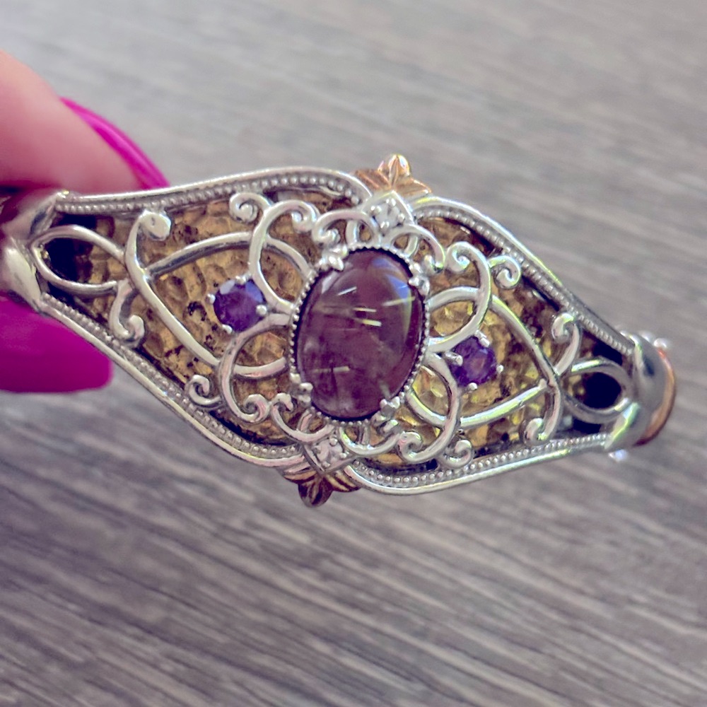 Sterling Silver Amethyst Rutile Bangle Bracelet